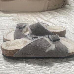 Birkenstock Soft Gray Shearling Slides